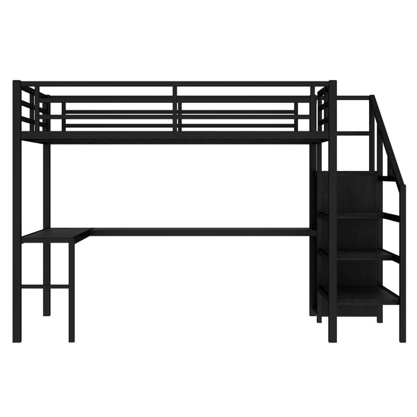 English Elm Full Size Pine Loft Bed House Frame with Slide Bookshelves and Moon Star Rails W1580S00286