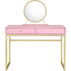 English Elm 2 Drawers Vanity Desk With Mirror & Jewelry Tray - Chic Pink & Gold Design For Elegant Spaces B016P317466