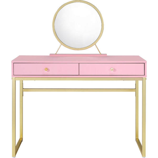English Elm 2 Drawers Vanity Desk With Mirror & Jewelry Tray - Chic Pink & Gold Design For Elegant Spaces B016P317466