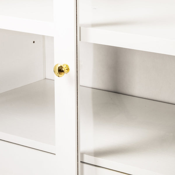 English Elm 71" Fluted Tall Arched Pantry Cabinet with Tempered Glass Door, Adjustable Shelves, Silent Drawer, Anti-Tip Safety and Stylish Metal Handles for Kitchen Living Dining White W2917P384723