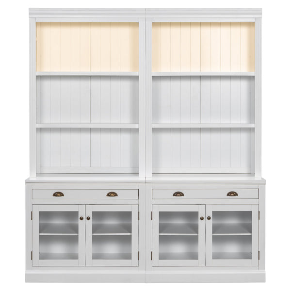 English Elm 83.4"Tall Modern Bookshelf Suite With Led Lighting - Stylish 2-Piece Storage For Home & Office Decor N751S059520K