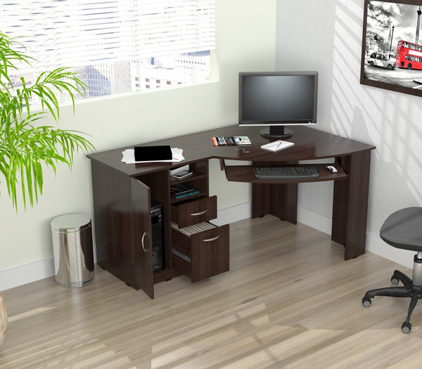 Homeroots 59" Espresso Corner Computer Desk With Two Drawers   249806