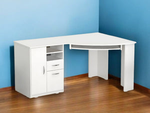Homeroots 59" White Corner Computer Desk With Two Drawers   249807