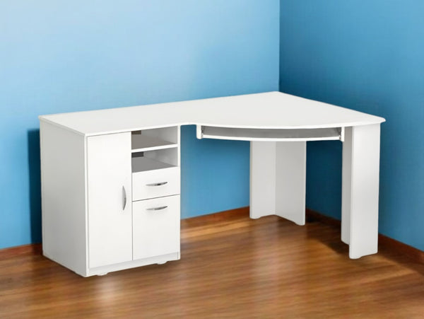 Homeroots 59" White Corner Computer Desk With Two Drawers   249807