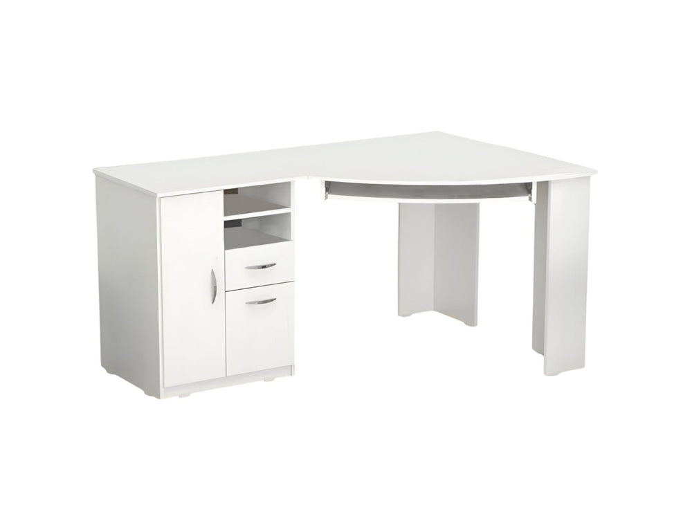 HomeRoots 59" Modern White Corner Computer Desk with Drawers - Space-Saving Design for Home Offices & Study 249807