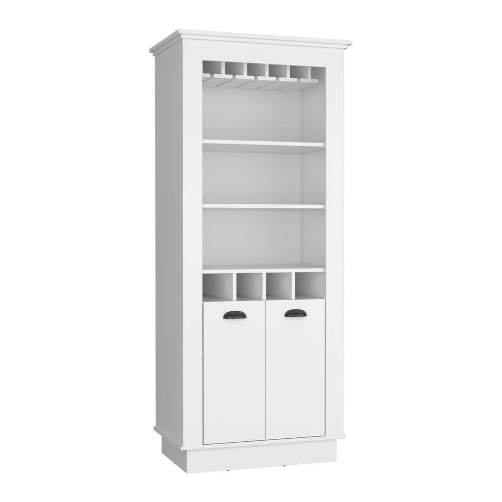 English Elm Lafayette Elegant White Bar Cabinet with 4-Bottle Wine Rack, 10-Glass Holder and Dual Door Storage B200S00383