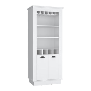 English Elm Lafayette Elegant White Bar Cabinet with 4-Bottle Wine Rack, 10-Glass Holder and Dual Door Storage B200S00383