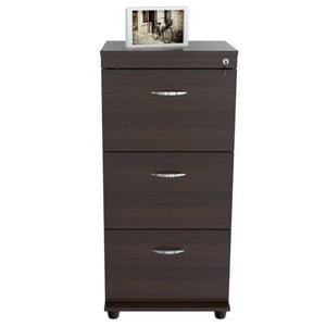 Homeroots Espresso Wood Three Drawer Filing Cabinet  Wood,Metal 249817
