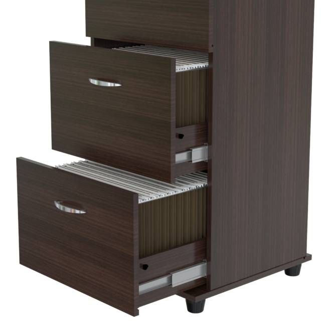 Homeroots Espresso Wood Three Drawer Filing Cabinet  Wood,Metal 249817