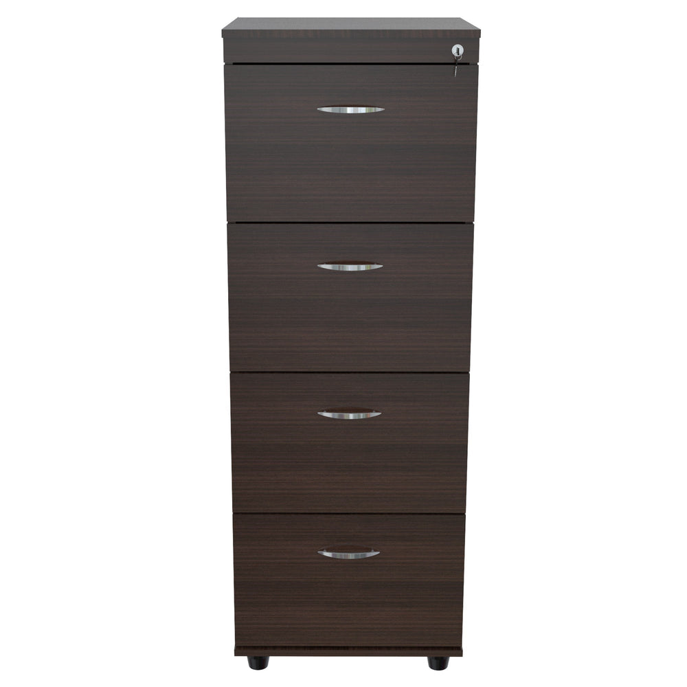 Homeroots Espresso Wood Finish Four Large Drawer Filing Cabinet  Wood,Metal 249818