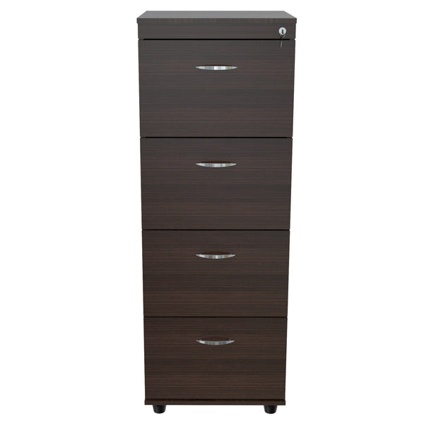 Homeroots Espresso Wood Finish Four Large Drawer Filing Cabinet  Wood,Metal 249818