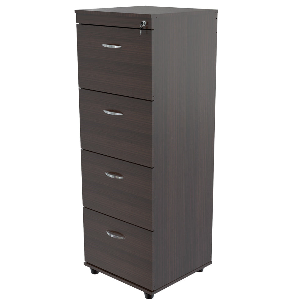 Homeroots Espresso Wood Finish Four Large Drawer Filing Cabinet  Wood,Metal 249818