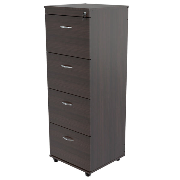 Homeroots Espresso Wood Finish Four Large Drawer Filing Cabinet  Wood,Metal 249818