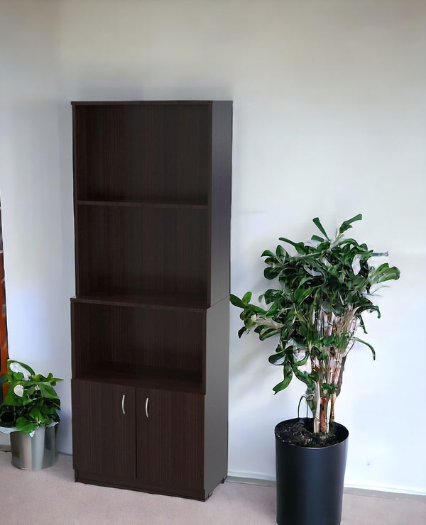 Homeroots 63" Espresso Solid Wood Three Tier Bookcase   249820