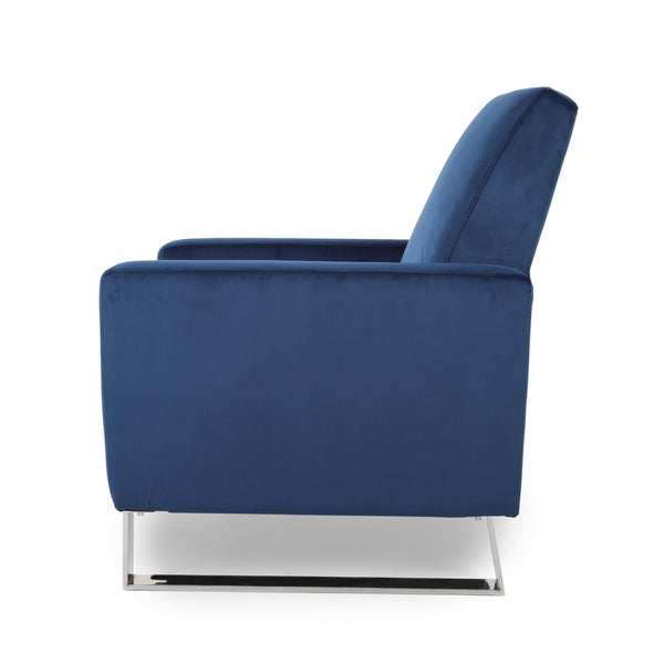 English Elm Christopher Knight Home® - Arvin Plush Push-Back Recliner with Stainless Steel Legs — Modern Fabric Comfort for Living Rooms Blue 65272.00NVLTCBLT