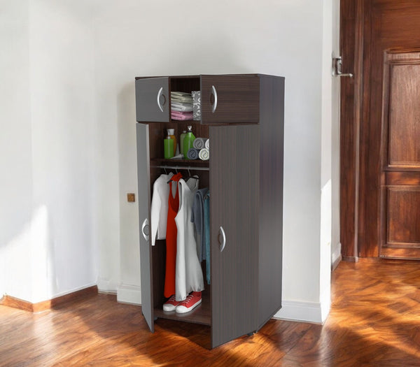 Homeroots 32" Espresso Melamine Mirrored Combo Dresser  Melamine 249833