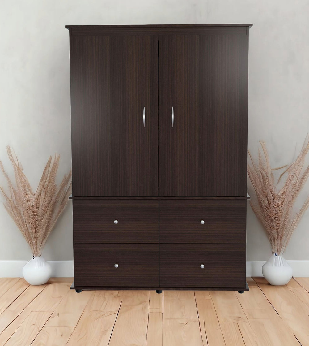 Homeroots 47" Espresso Melamine Mirrored Four Drawer Combo Dresser  Melamine 249835