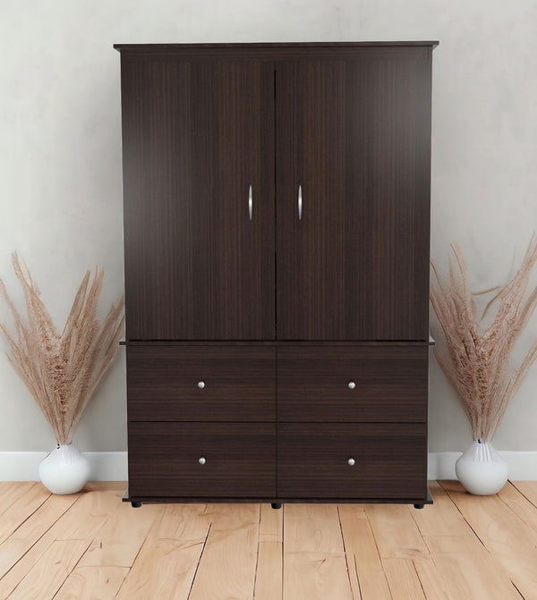 Homeroots 47" Espresso Melamine Mirrored Four Drawer Combo Dresser  Melamine 249835