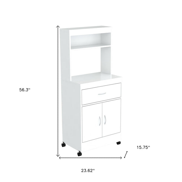 Homeroots 56" White Microwave Kitchen Cabinet With Two Doors And Drawer   249839