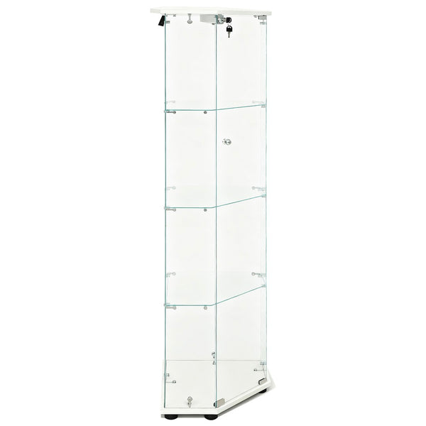 English Elm Tempered Glass Corner Display Cabinet with Rgb Lighting Locking Door and Adjustable Feet White W3155P449086