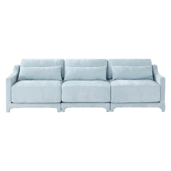 English Elm Three-Seater Sofa In Sky Blue Chenille - Ergonomic Design With Lumbar Pillow, Perfect For Any Space! W714S01206-GIGA