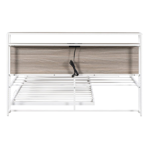 English Elm Queen Steel Platform Bed with Trundle Headboard Shelves and Built-in Usb Charging N708P477431K