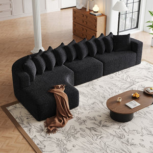 English Elm 131.1-inch Chenille Cloud Curved Sectional with Chaise Memory Foam Cushions 10 Pillows W3505S00012