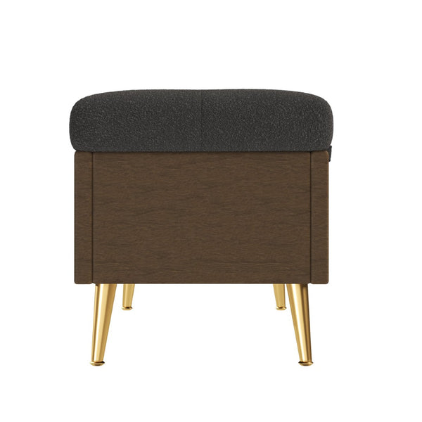 English Elm Modern Boucle Tufted Storage Ottoman Bench with Gold Legs for Bedroom or Entryway Grey N719P305620E