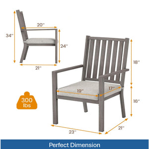 English Elm Set of 2 Outdoor Aluminum Dining Chairs Wood-grain Finish with Waterproof Cushions Gray B082P455141