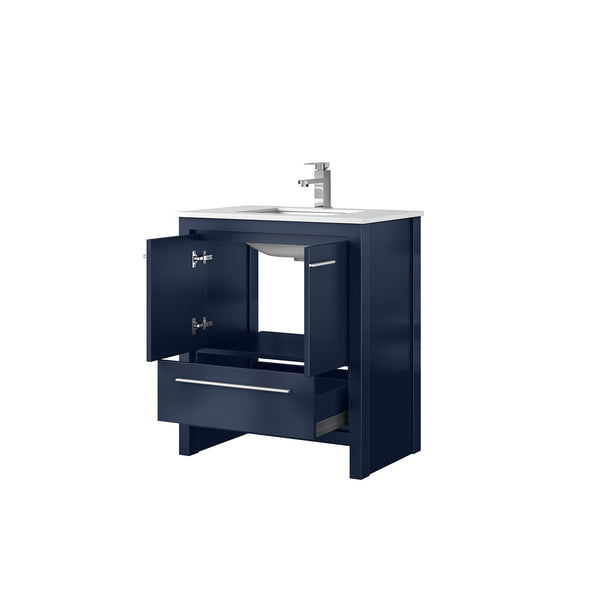 English Elm Navy Blue Bath Vanity With Cultured Marble Top, Chrome Faucet, And Ample Storage For Modern Spaces B2731P259300