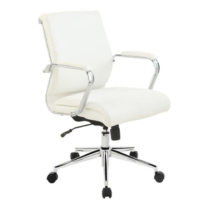 OSP Home Furnishings High Back Ergonomic Manager Chair with Antimicrobial Fabric Chrome Arms and Lumbar Support Mid Snow 920351C-R101