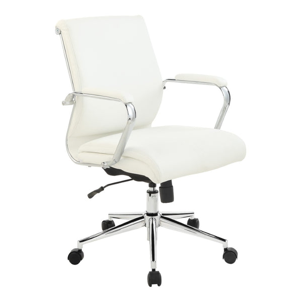 OSP Home Furnishings High Back Ergonomic Manager Chair with Antimicrobial Fabric Chrome Arms and Lumbar Support Mid Snow 920351C-R101