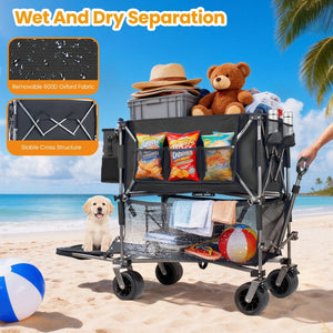 English Elm 55" Double Decker Collapsible Wagon 560lb Capacity Alloy Steel Frame All-terrain Wheels Black W2932P405185
