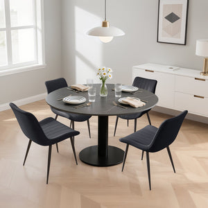 English Elm Black Pu Leather Dining Chair Set Of 4 - Stylish Wave Pattern, Compact Design For Kitchen & Meeting Rooms T3967P383848