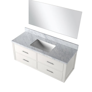 English Elm White Single Bath Vanity 48" W x 22" D with Carrara Marble Top, Soft-Close Drawers & 43" Mirror B2731S01440