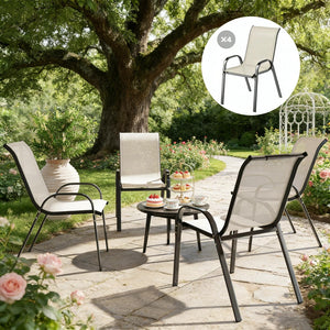 English Elm Stackable Outdoor Dining Chairs Set of 4 Mesh Back Patio Seating with Steel Frame T3971P444964
