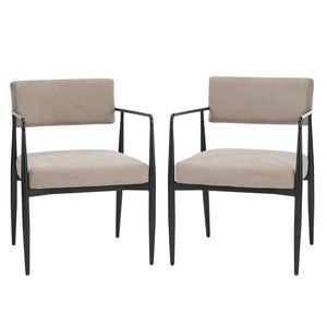 English Elm Nora Upholstered Dining Arm Chair with Black Metal Legs Mid-century Modern Style N776P272040D