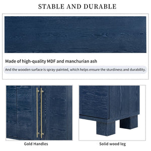 English Elm Trexm Ash Veneer Buffet with Gold Handles Matte Black Lacquer Dining Storage Antique Navy N715P232696M