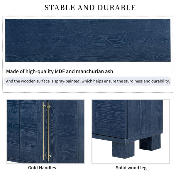 English Elm Trexm Ash Veneer Buffet with Gold Handles Matte Black Lacquer Dining Storage Antique Navy N715P232696M