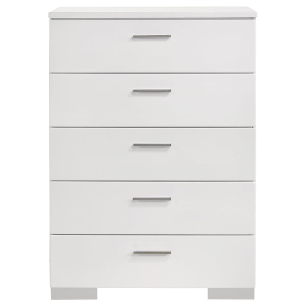 English Elm Dulcey White High Gloss 5-Piece Queen Bedroom Set With Led Headboard, Storage & Modern Elegance B062S01334