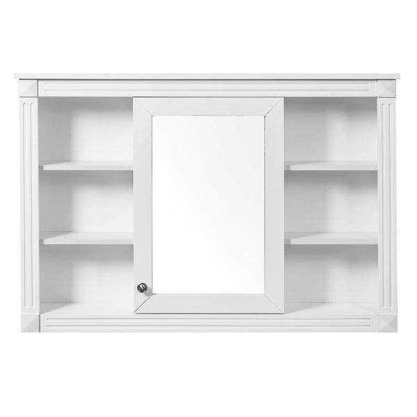 English Elm 42'' Wall Mount Medicine Cabinet White Mdf Mirror Door Six Open Shelves Towel Rod N710P363544K