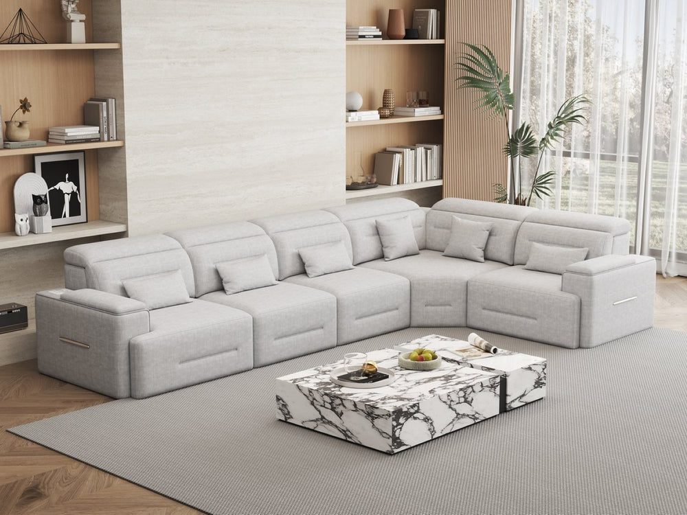 English Elm Power Reclining Sectional Sofa with Bluetooth Speakers Wireless Charging and Storage Console W3795S00017