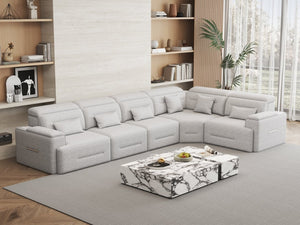 English Elm Power Reclining Sectional Sofa with Bluetooth Speakers Wireless Charging and Storage Console W3795S00017