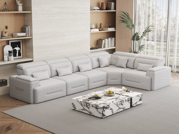 English Elm Power Reclining Sectional Sofa with Bluetooth Speakers Wireless Charging and Storage Console W3795S00017