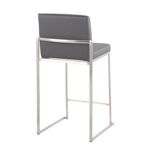 English Elm Fuji Contemporary High Back Counter Stool Set Of 2 - Grey Faux Leather & Stainless Steel Frame B202P221960