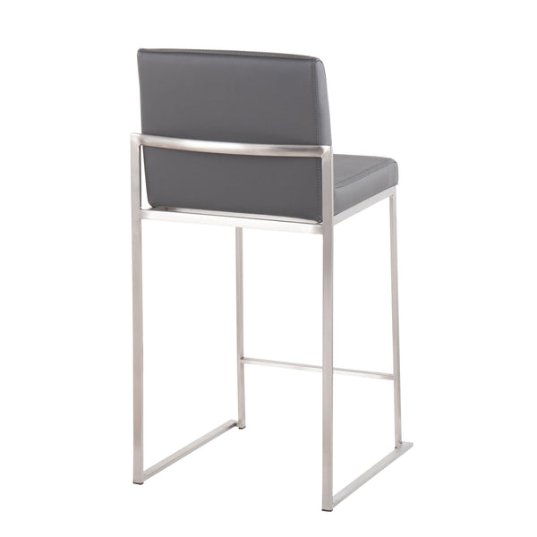 English Elm Fuji Contemporary High Back Counter Stool Set Of 2 - Grey Faux Leather & Stainless Steel Frame B202P221960