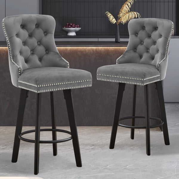 English Elm Modern Velvet Swivel Barstools Tufted Upholstery Rivet Trim for Kitchen Island or Home Bar W2311P227655