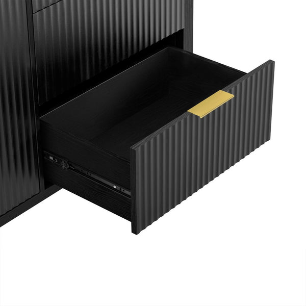 English Elm U-Style Modern Wave-Pattern Sideboard With 3 Drawers & Hooks - Stylish Storage For Any Room N711P345172B-GIGA