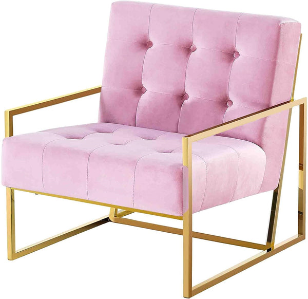 English Elm Living Room Modern Velvet Tufted Accent Chair with Gold Metal Frame, Mid-Century Armchair Pink Elegance B011P357494