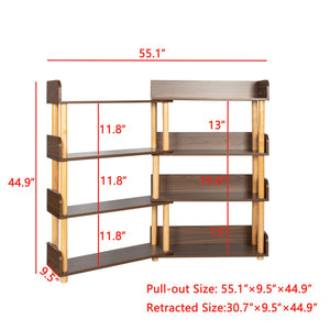 English Elm 4 Tier Retractable Rotatable Corner Bookcase – Walnut Wooden 4-Shelf Space-Saving Rack, Durable MDF & Solid Wood W1801P195686